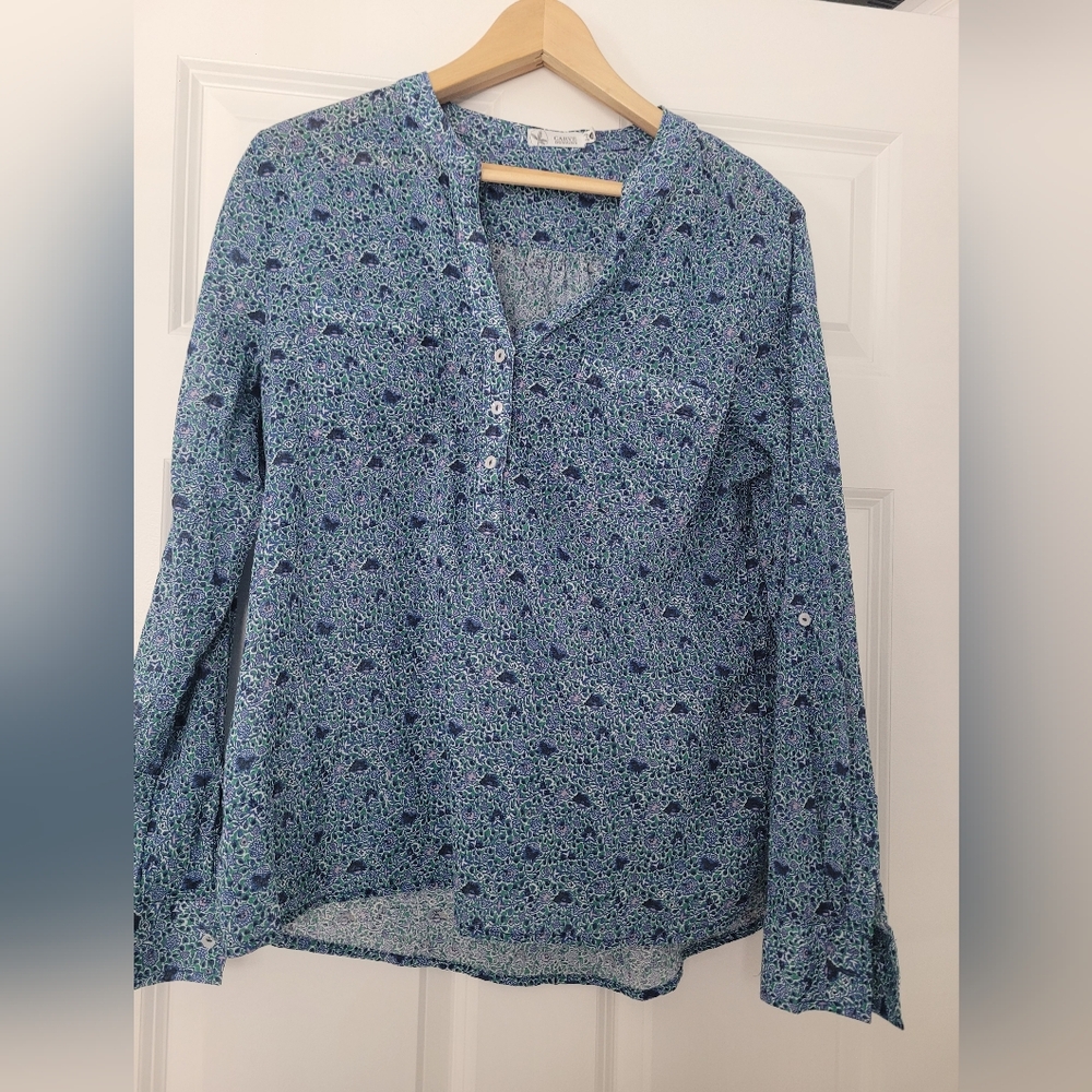 Carve Designs Blue Floral Blouse Sz L